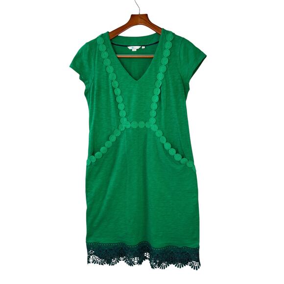 *Altered* BODEN Saskia Jersey Trim Dress Medallion Kelly Green Pockets Size 10 - Picture 2 of 13